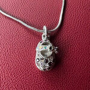 Vintage Beautiful Shoe Pendant in Silver Tone with Crystals